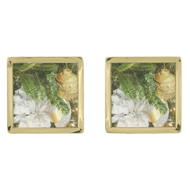 Silver and Gold Christmas Tree I Holiday Cufflinks (Front)