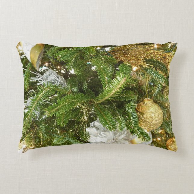 Silver and Gold Christmas Tree I Holiday Decorative Pillow (Front)