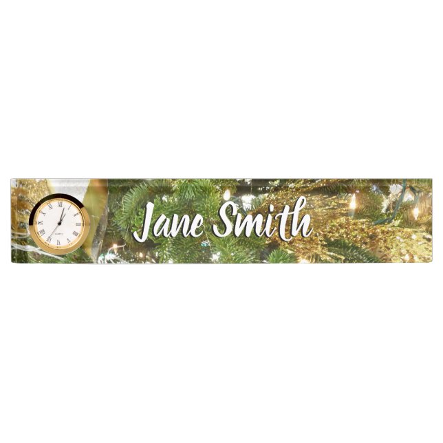 Silver and Gold Christmas Tree I Holiday Desk Name Plate (Front)