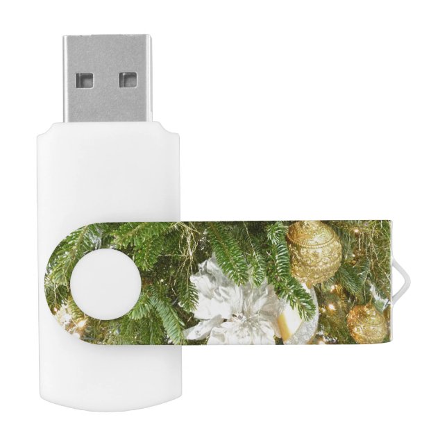 Silver and Gold Christmas Tree I Holiday Flash Drive (Opened)