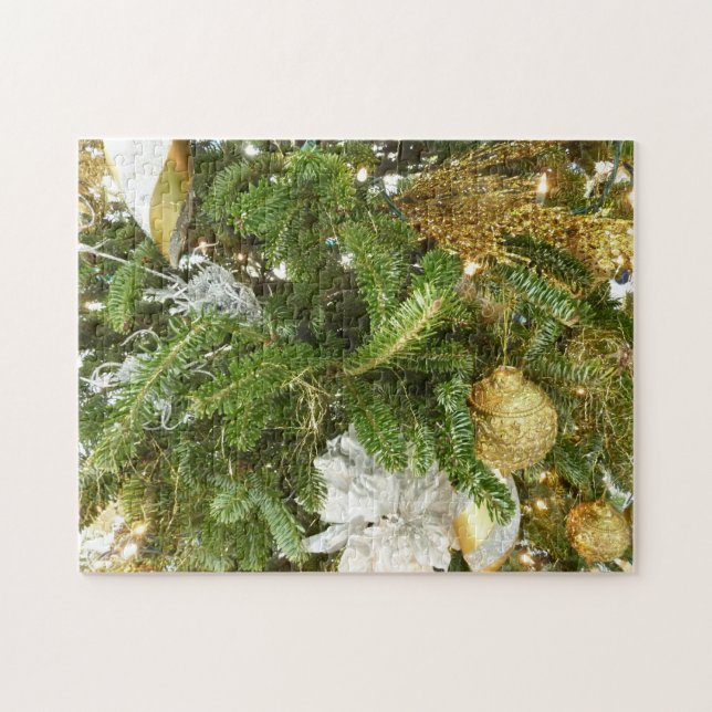 Silver and Gold Christmas Tree I Holiday Jigsaw Puzzle (Horizontal)