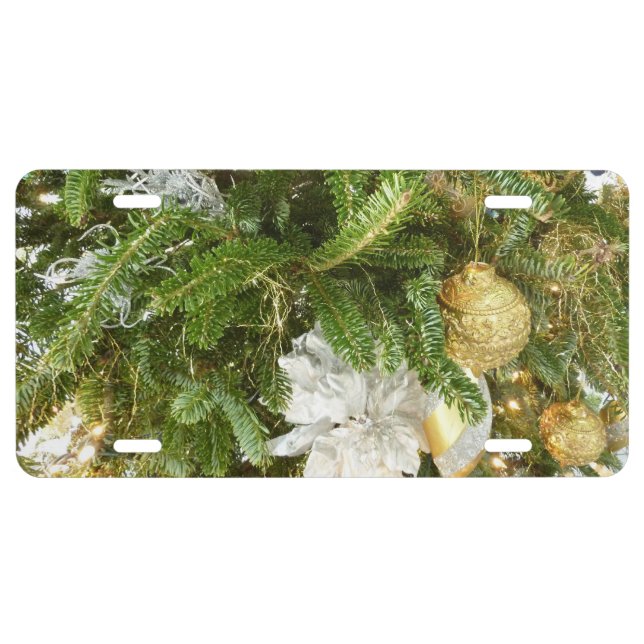 Silver and Gold Christmas Tree I Holiday License Plate (Front)