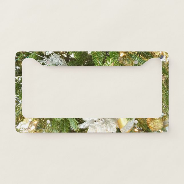 Silver and Gold Christmas Tree I Holiday License Plate Frame (Front)