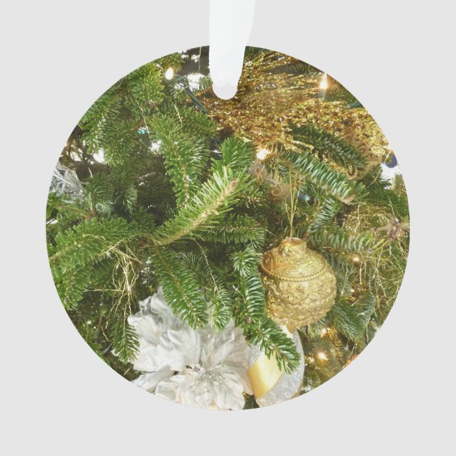 Silver and Gold Christmas Tree I Holiday Ornament (Front)