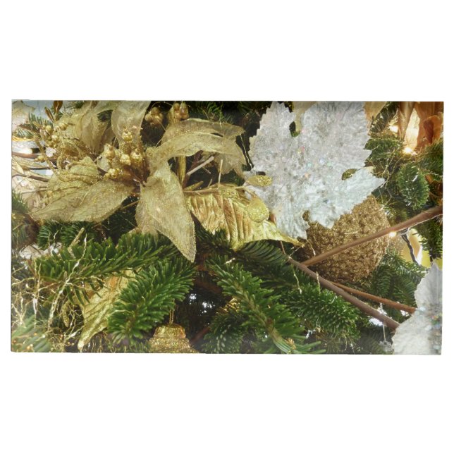 Silver and Gold Christmas Tree I Holiday Place Card Holder (Front)