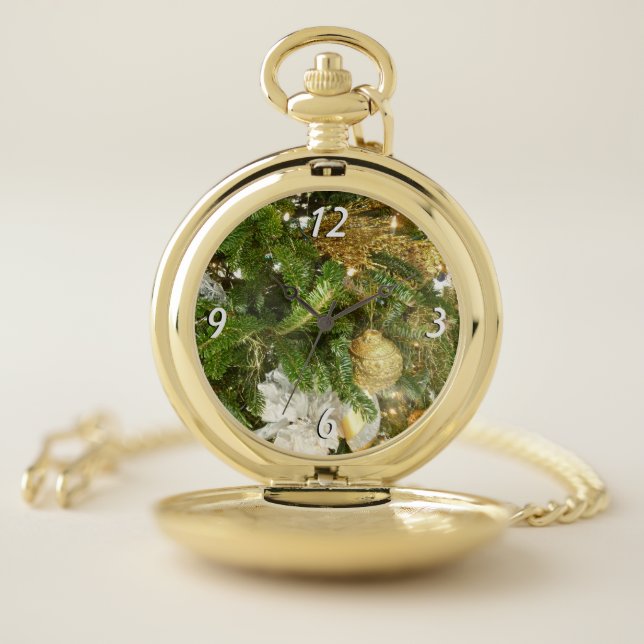 Silver and Gold Christmas Tree I Holiday Pocket Watch (Inside)