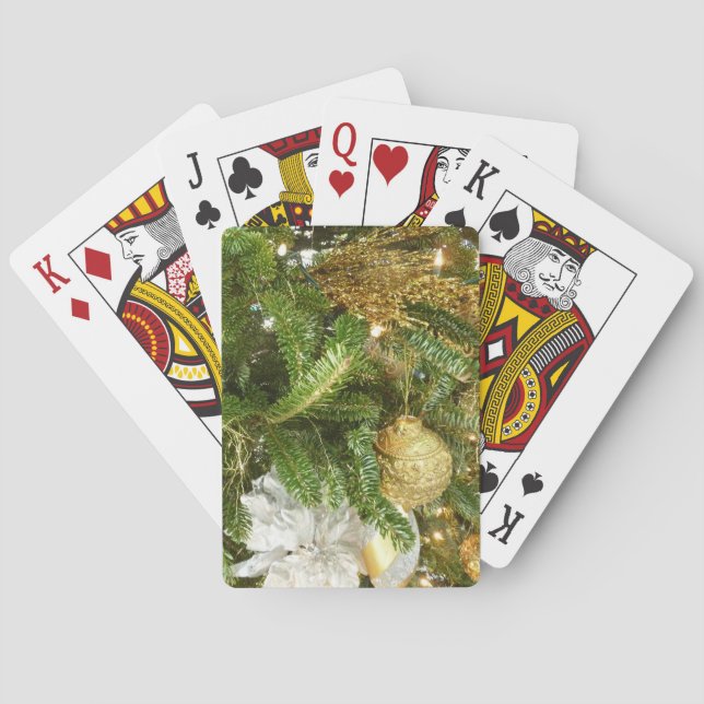 Silver and Gold Christmas Tree I Holiday Poker Cards (Back)
