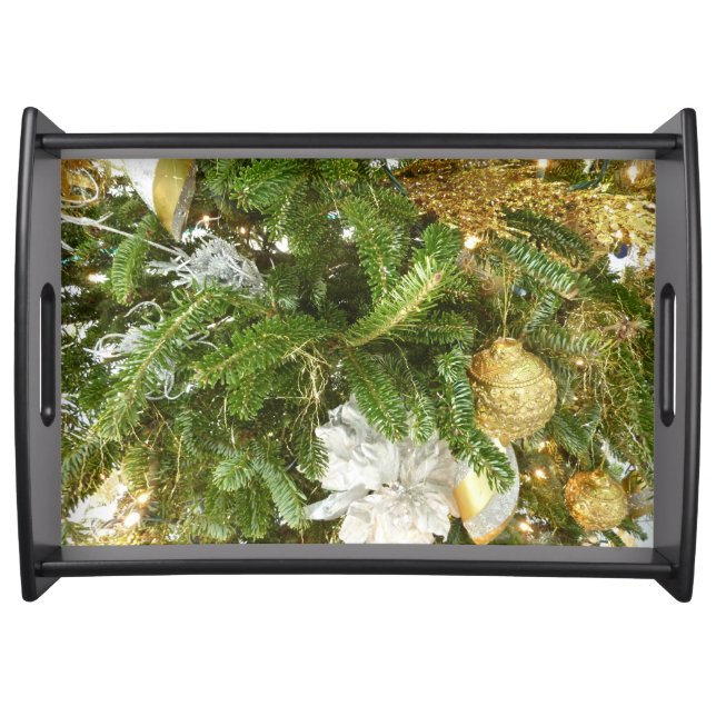 Silver and Gold Christmas Tree I Holiday Serving Tray (Front)