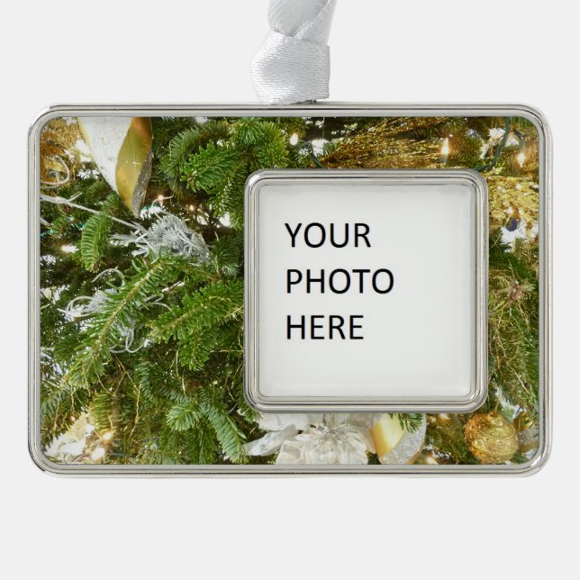 Silver and Gold Christmas Tree I Holiday Silver Plated Framed Ornament (Front)