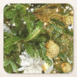 Silver and Gold Christmas Tree I Holiday Square Paper Coaster