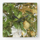 Silver and Gold Christmas Tree I Holiday Square Wall Clock