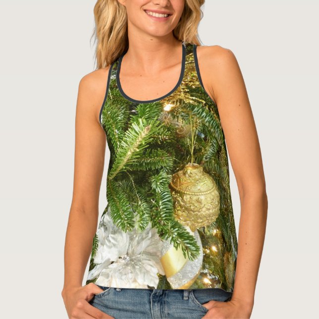 Silver and Gold Christmas Tree I Holiday Tank Top (Front)