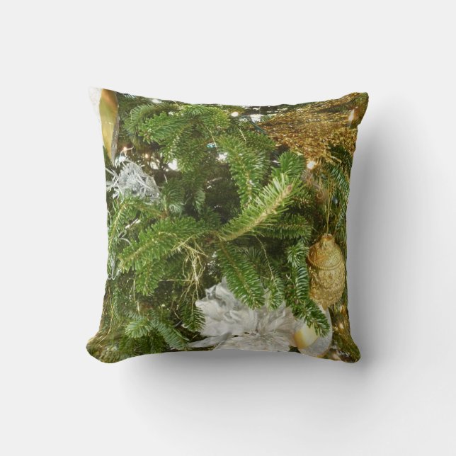 Silver and Gold Christmas Tree I Holiday Throw Pillow (Front)