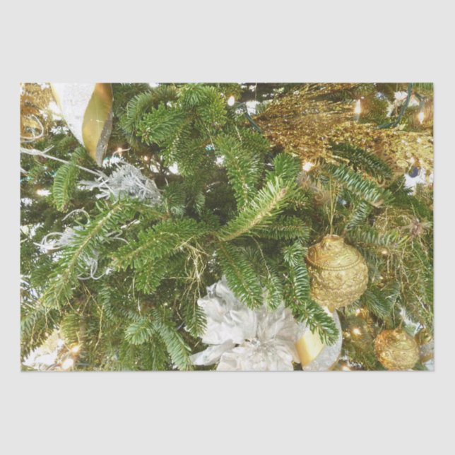 Silver and Gold Christmas Tree I Holiday Tissue Paper (Front)