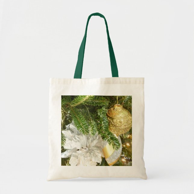 Silver and Gold Christmas Tree I Holiday Tote Bag (Front)