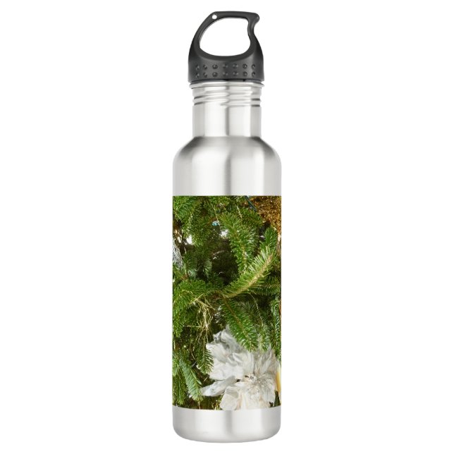 Silver and Gold Christmas Tree I Holiday Water Bottle (Front)
