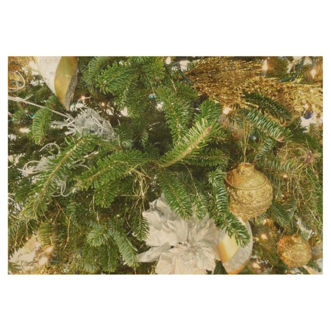 Silver and Gold Christmas Tree I Holiday Wood Poster (Front)