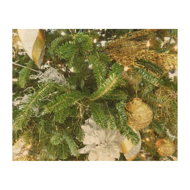 Silver and Gold Christmas Tree I Holiday Wood Wall Art (Front)