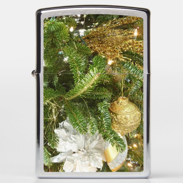 Silver and Gold Christmas Tree I Holiday Zippo Lighter (Front)