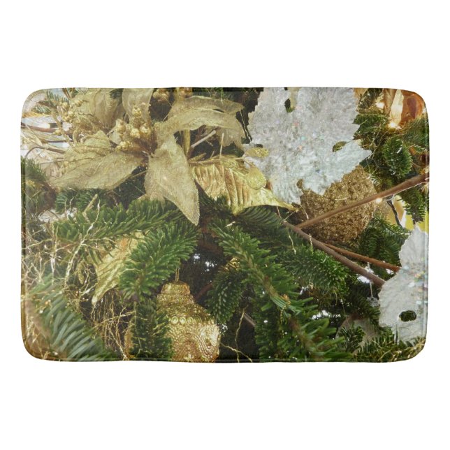 Silver and Gold Christmas Tree II Holiday Bath Mat (Front)