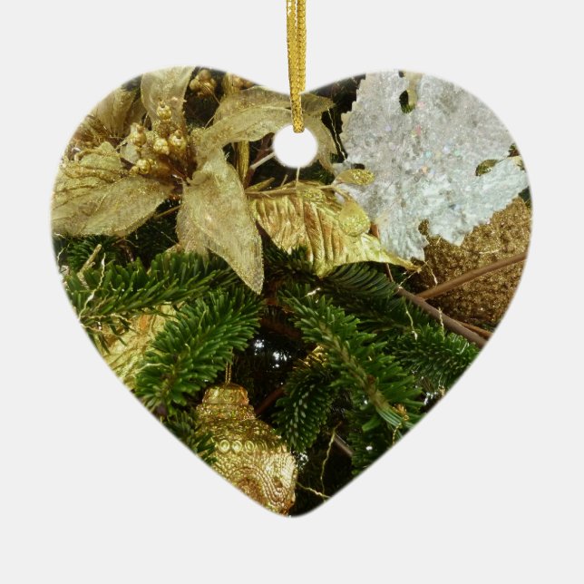 Silver and Gold Christmas Tree II Holiday Ceramic Ornament (Front)