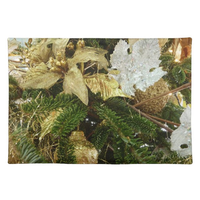 Silver and Gold Christmas Tree II Holiday Cloth Placemat (Front)