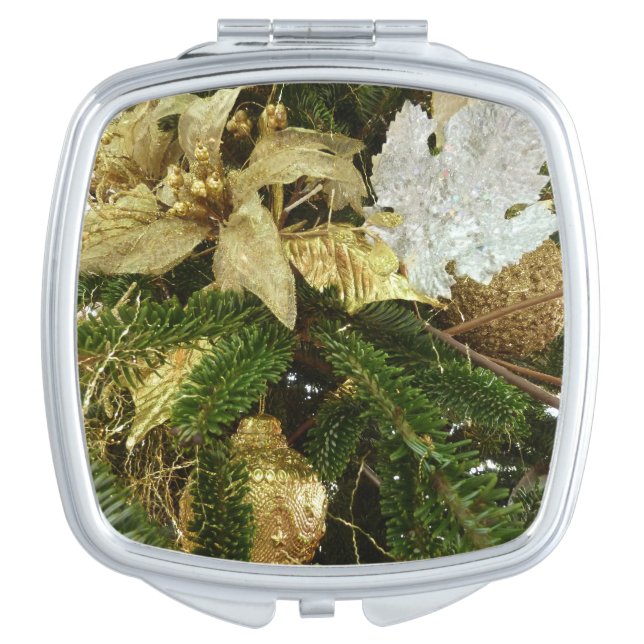 Silver and Gold Christmas Tree II Holiday Compact Mirror (Front)