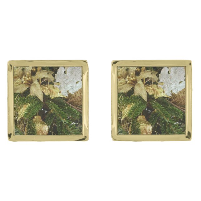 Silver and Gold Christmas Tree II Holiday Cufflinks (Front)