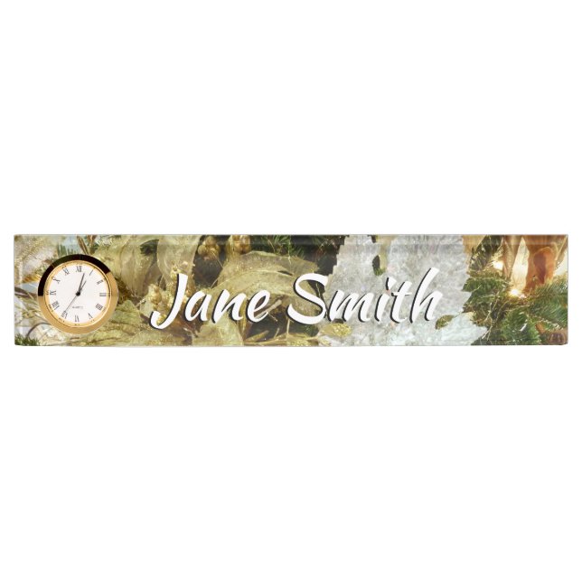 Silver and Gold Christmas Tree II Holiday Desk Name Plate (Front)