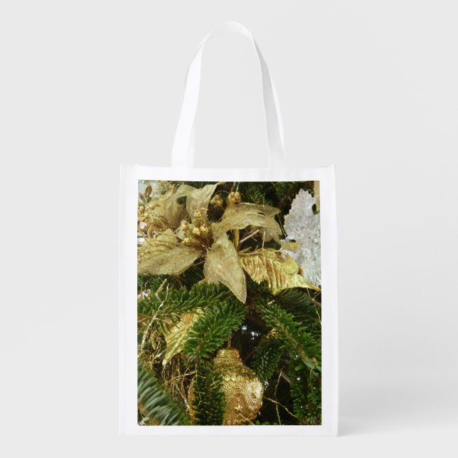 Silver and Gold Christmas Tree II Holiday Grocery Bag (Front)