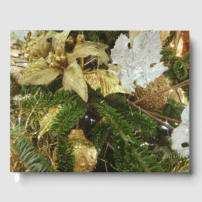 Silver and Gold Christmas Tree II Holiday Guest Book (Front)