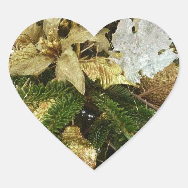 Silver and Gold Christmas Tree II Holiday Heart Sticker (Front)