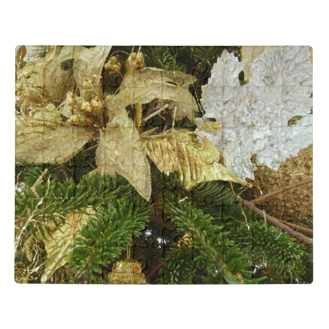 Silver and Gold Christmas Tree II Holiday Jigsaw Puzzle (Puzzle Horizontal)