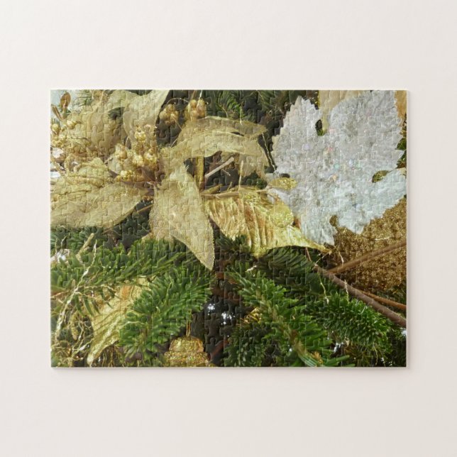 Silver and Gold Christmas Tree II Holiday Jigsaw Puzzle (Horizontal)