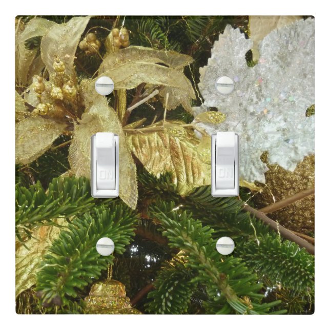 Silver and Gold Christmas Tree II Holiday Light Switch Cover (In Situ)