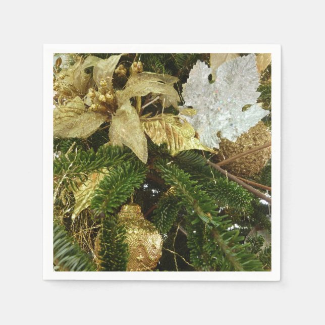 Silver and Gold Christmas Tree II Holiday Paper Napkins (Front)
