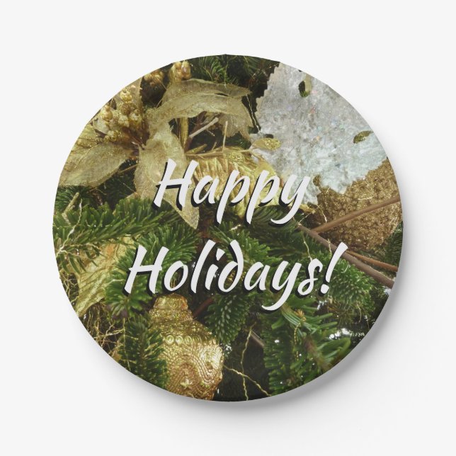 Silver and Gold Christmas Tree II Holiday Paper Plates (Front)