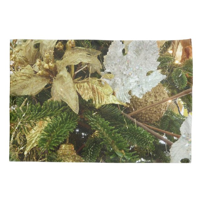 Silver and Gold Christmas Tree II Holiday Pillow Case (Back)