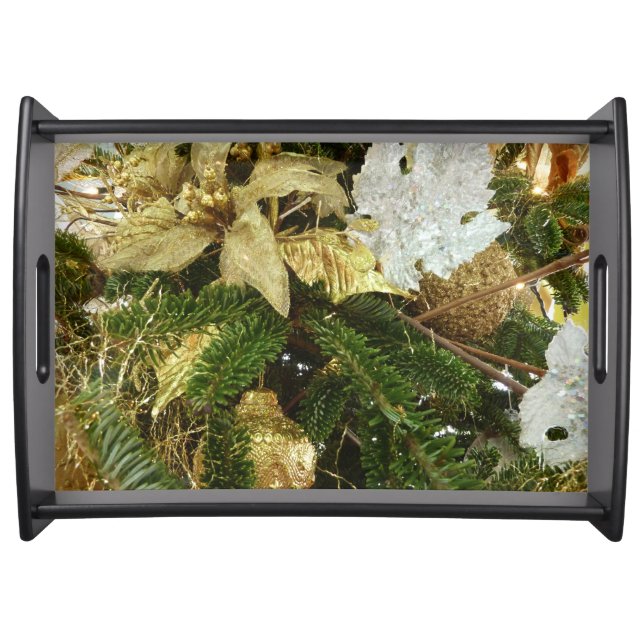 Silver and Gold Christmas Tree II Holiday Serving Tray (Front)