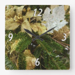 Silver and Gold Christmas Tree II Holiday Square Wall Clock