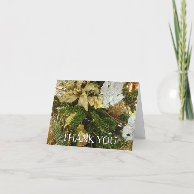Silver and Gold Christmas Tree II Holiday Thank You Card (Front)