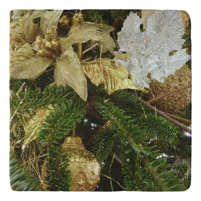 Silver and Gold Christmas Tree II Holiday Trivet (Front)