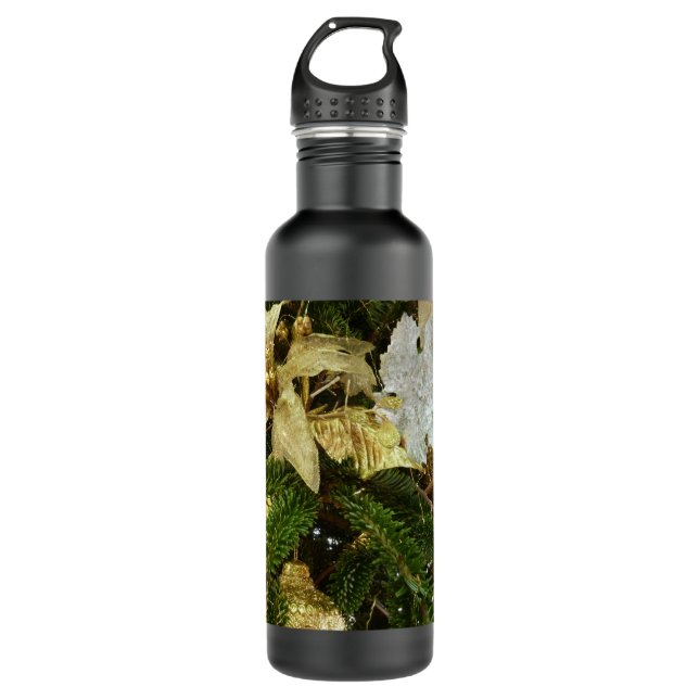 Silver and Gold Christmas Tree II Holiday Water Bottle (Front)