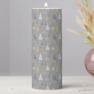 Silver and Gold Christmas Trees Pillar Candle