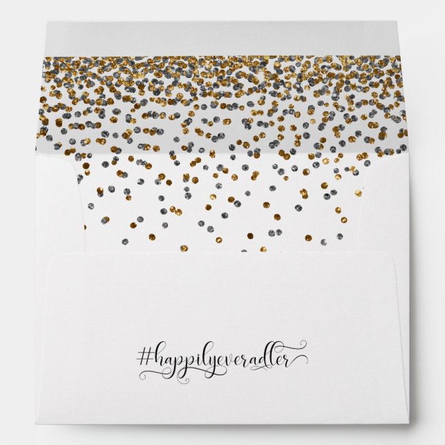Silver and Gold Confetti Hashtag Custom 2 Envelope (Back (Bottom))