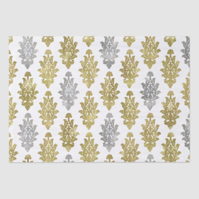 Silver and Gold Damask Pattern Tissue Paper (Front)