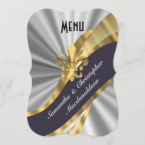 Silver and gold elegant formal wedding menu