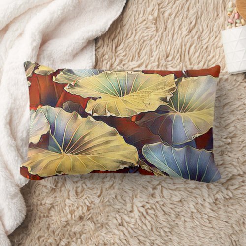 Silver and Gold Elephant Ear Plant Leaves Pattern Lumbar Pillow