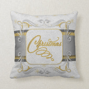Silver and Gold Faux Glitter Christmas Throw Pillow