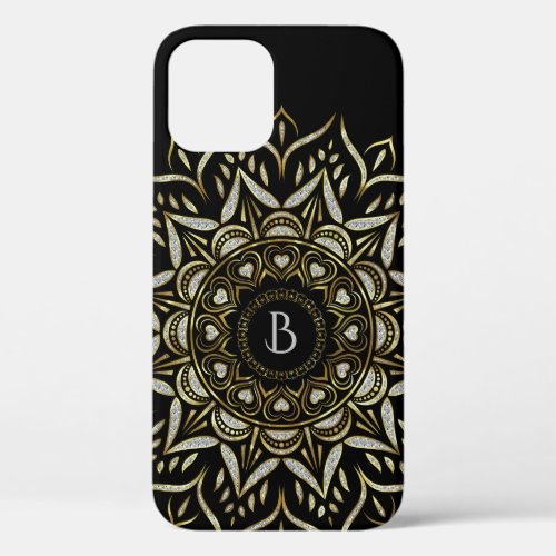 Silver and gold faux glitter mandala design iPhone 12 case